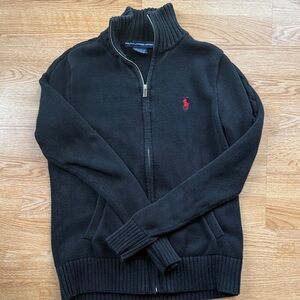 Ralph Lauren Sport Black Zip-Up Sweater with Red Logo. Boys M